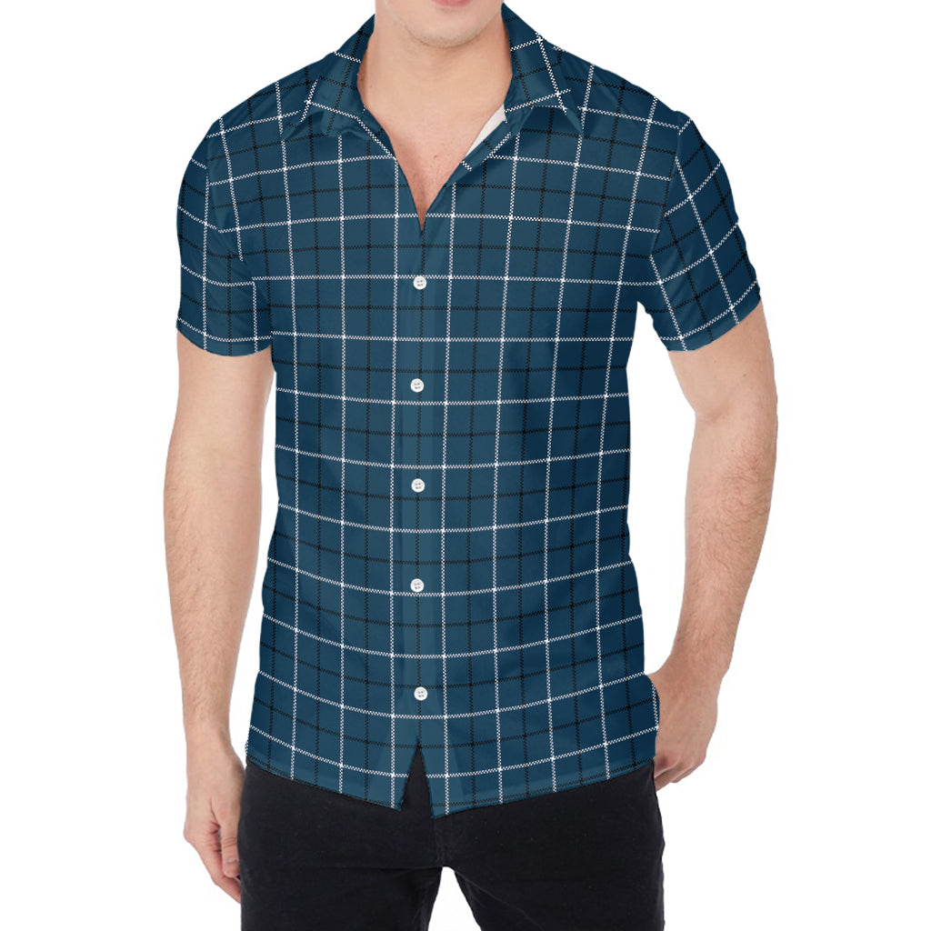 Deep Blue Tattersall Pattern Print Men's Shirt
