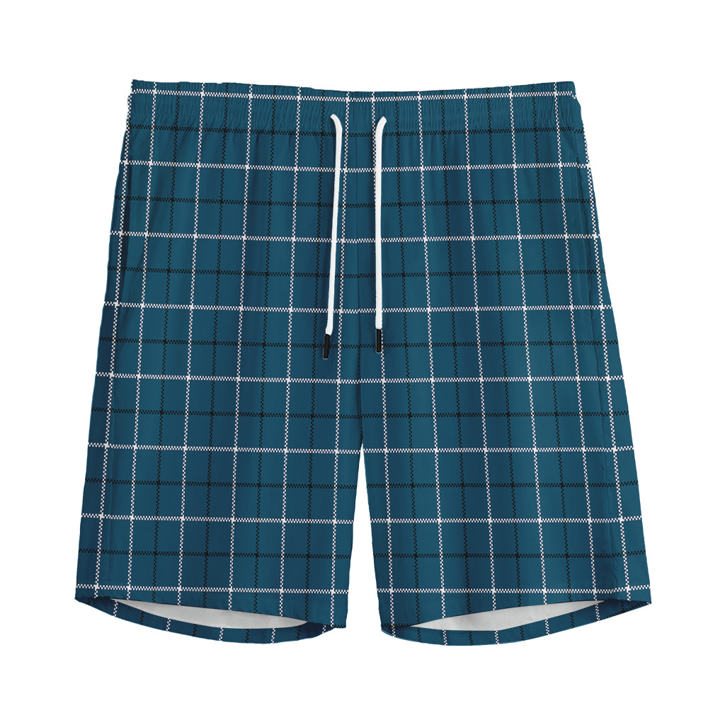 Deep Blue Tattersall Pattern Print Men's Sports Shorts