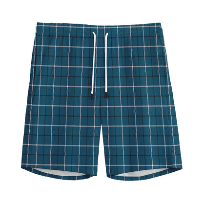 Deep Blue Tattersall Pattern Print Men's Sports Shorts