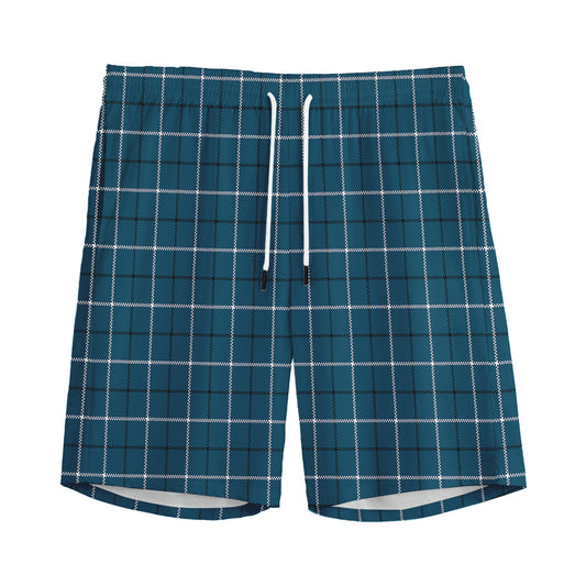 Deep Blue Tattersall Pattern Print Men's Sports Shorts