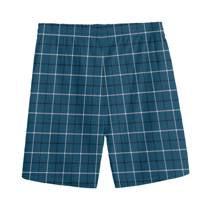 Deep Blue Tattersall Pattern Print Men's Sports Shorts