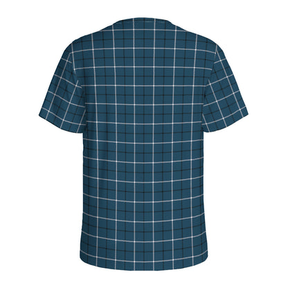 Deep Blue Tattersall Pattern Print Men's Sports T-Shirt
