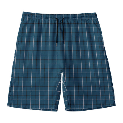 Deep Blue Tattersall Pattern Print Men's Swim Trunks
