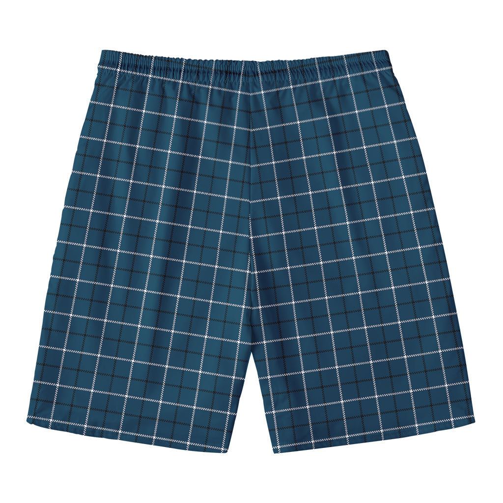 Deep Blue Tattersall Pattern Print Men's Swim Trunks