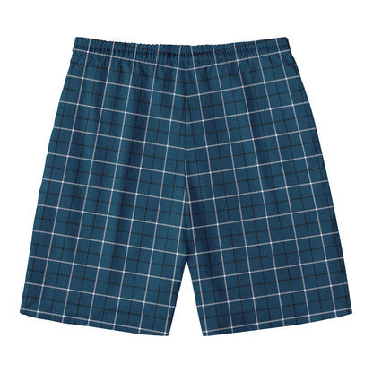 Deep Blue Tattersall Pattern Print Men's Swim Trunks