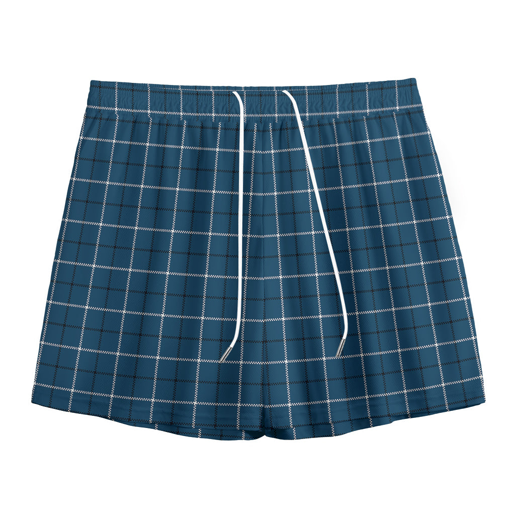 Deep Blue Tattersall Pattern Print Mesh Shorts