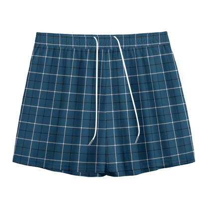 Deep Blue Tattersall Pattern Print Mesh Shorts