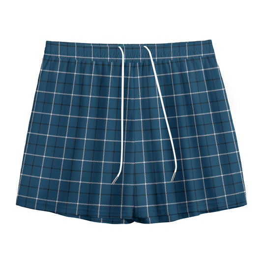 Deep Blue Tattersall Pattern Print Mesh Shorts