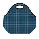 Deep Blue Tattersall Pattern Print Neoprene Lunch Bag