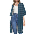 Deep Blue Tattersall Pattern Print Open Front Beach Cover Up