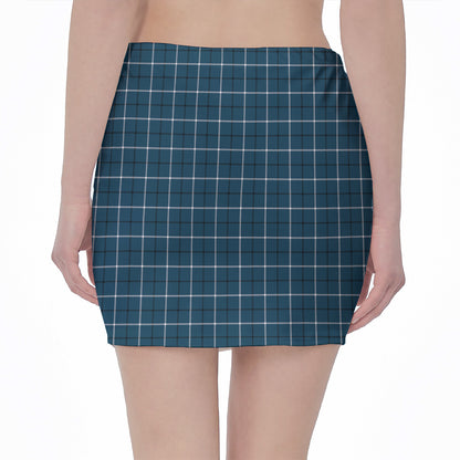 Deep Blue Tattersall Pattern Print Pencil Mini Skirt