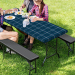 Deep Blue Tattersall Pattern Print Picnic Table Cover