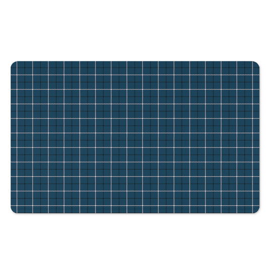 Deep Blue Tattersall Pattern Print Polyester Doormat