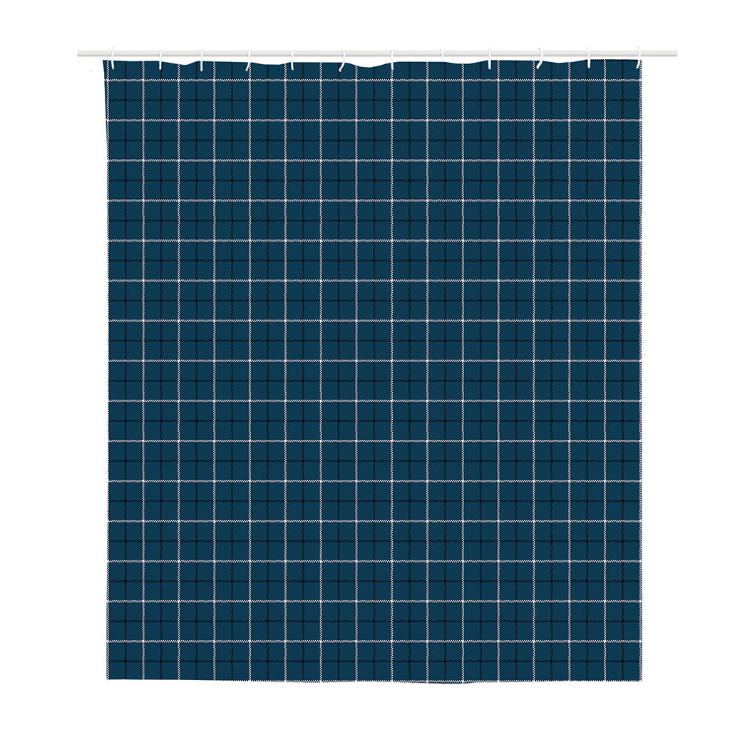 Deep Blue Tattersall Pattern Print Polyester Shower Curtain