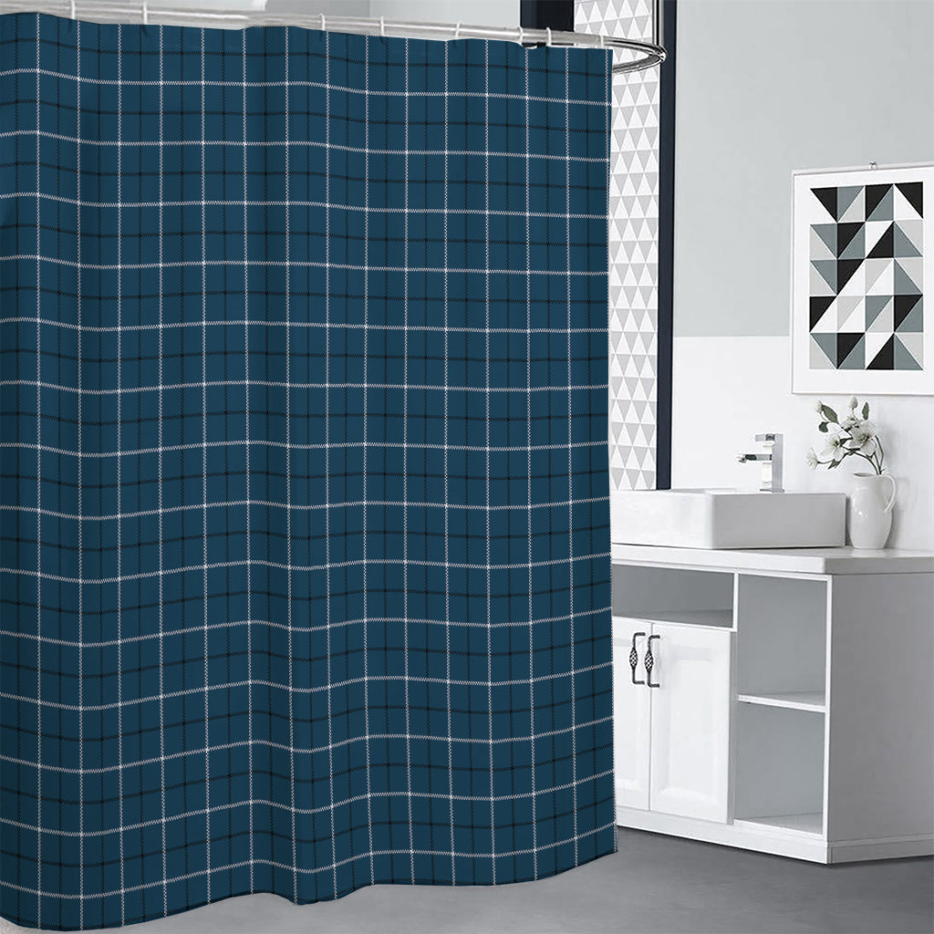 Deep Blue Tattersall Pattern Print Premium Shower Curtain