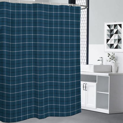 Deep Blue Tattersall Pattern Print Premium Shower Curtain