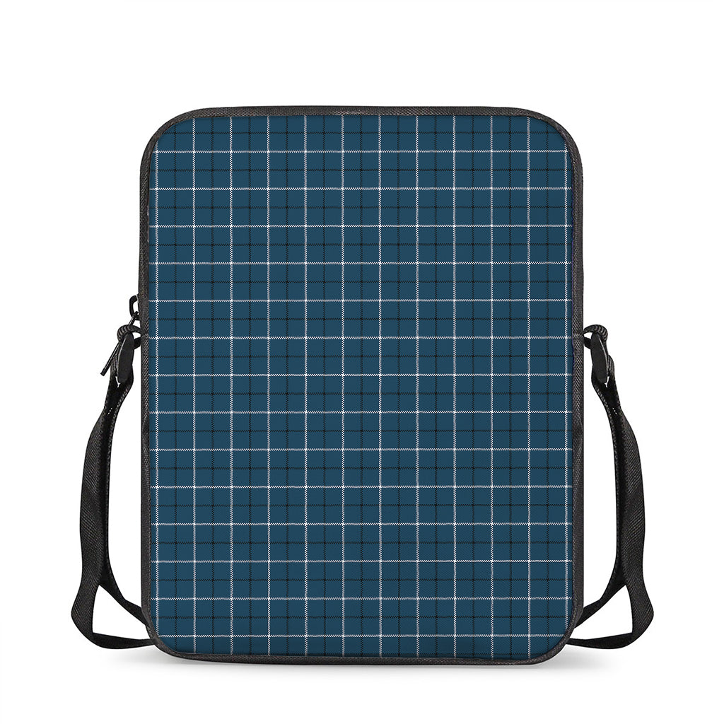 Deep Blue Tattersall Pattern Print Rectangular Crossbody Bag