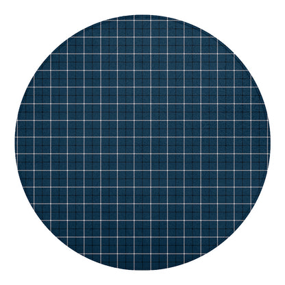 Deep Blue Tattersall Pattern Print Round Blanket