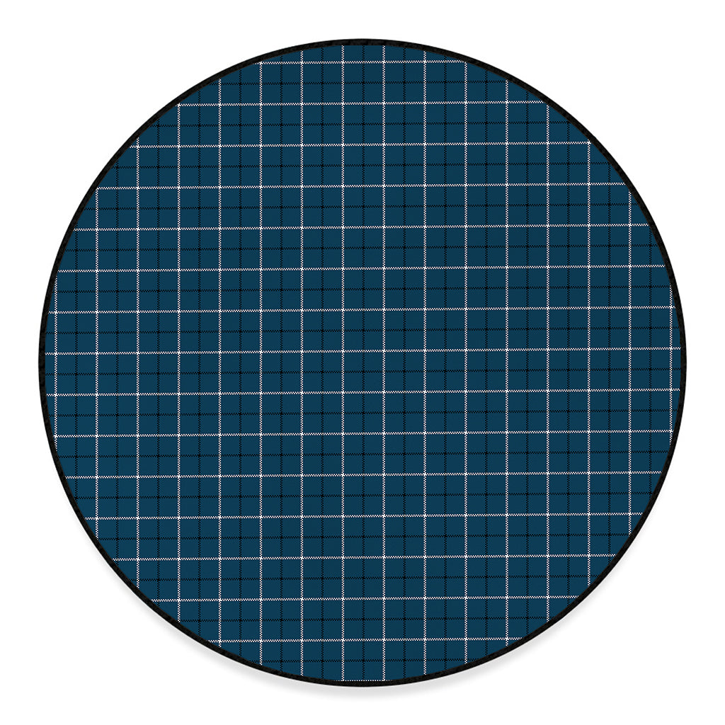 Deep Blue Tattersall Pattern Print Round Floor Mat