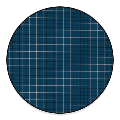 Deep Blue Tattersall Pattern Print Round Floor Mat