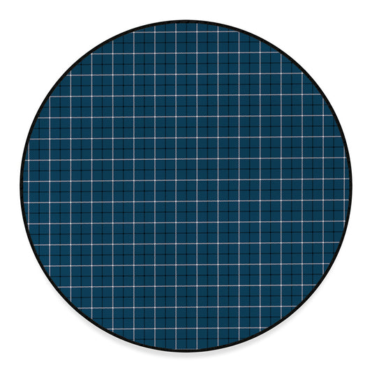Deep Blue Tattersall Pattern Print Round Floor Mat