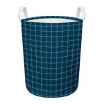 Deep Blue Tattersall Pattern Print Round Laundry Basket