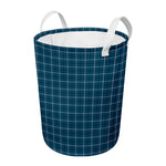 Deep Blue Tattersall Pattern Print Round Laundry Basket