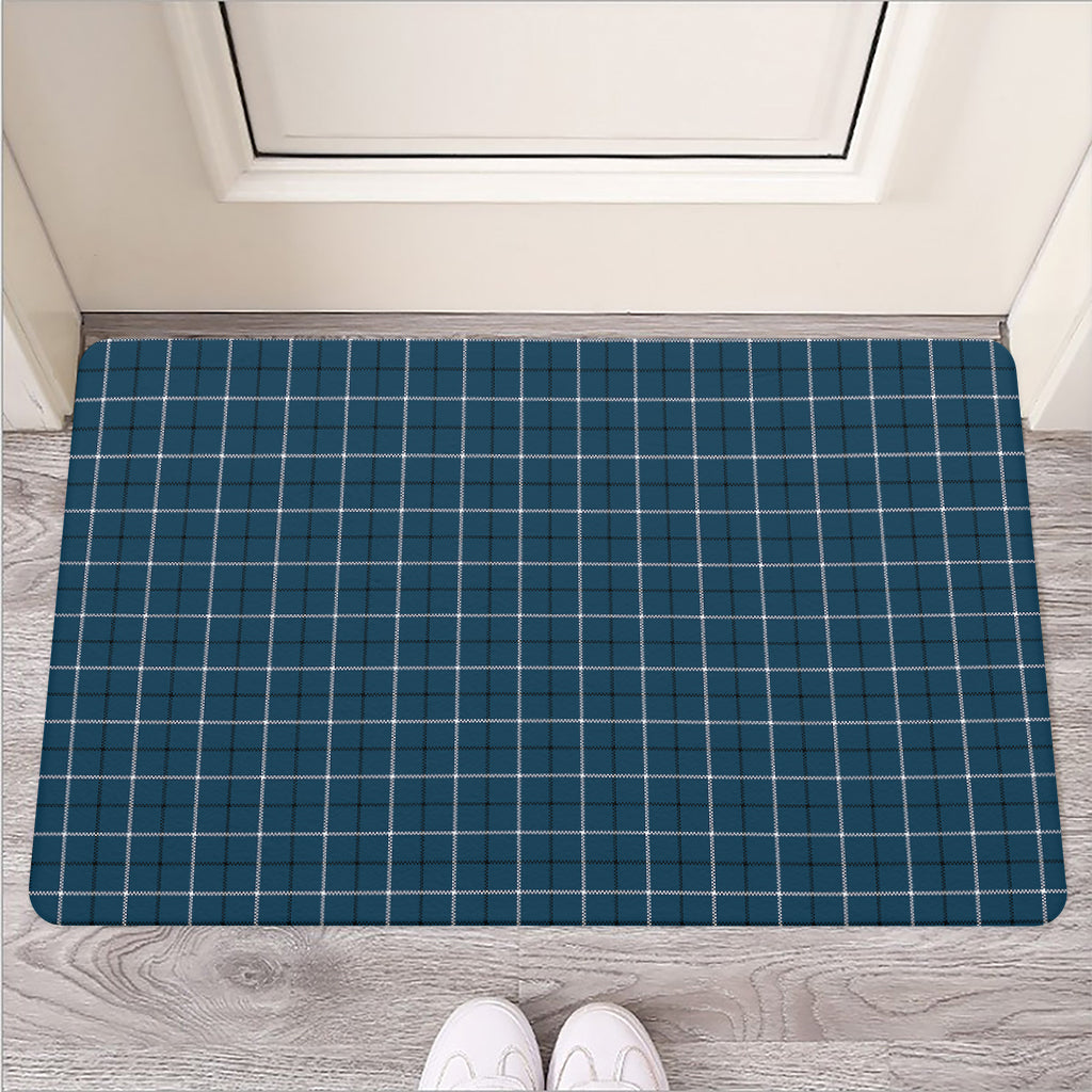Deep Blue Tattersall Pattern Print Rubber Doormat