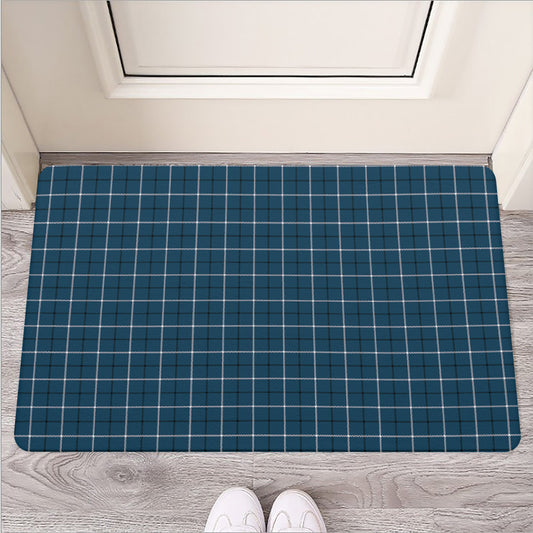 Deep Blue Tattersall Pattern Print Rubber Doormat