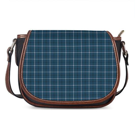 Deep Blue Tattersall Pattern Print Saddle Bag