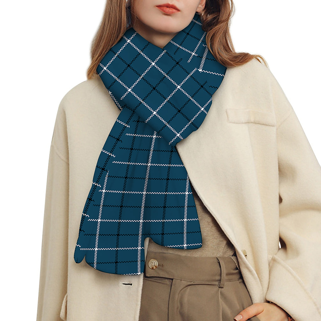 Deep Blue Tattersall Pattern Print Scarf
