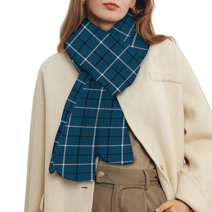 Deep Blue Tattersall Pattern Print Scarf