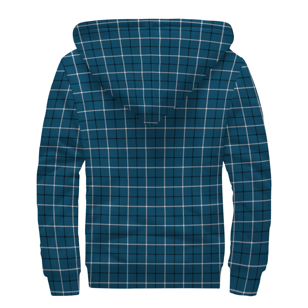 Deep Blue Tattersall Pattern Print Sherpa Lined Zip Up Hoodie