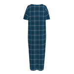 Deep Blue Tattersall Pattern Print Short Sleeve Long Nightdress