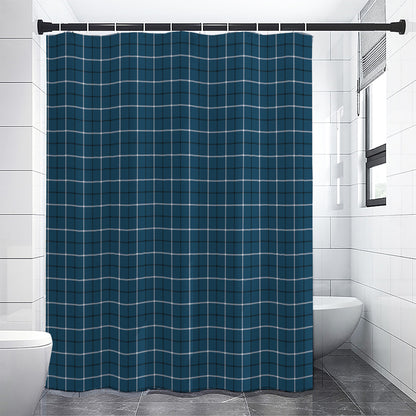 Deep Blue Tattersall Pattern Print Shower Curtain