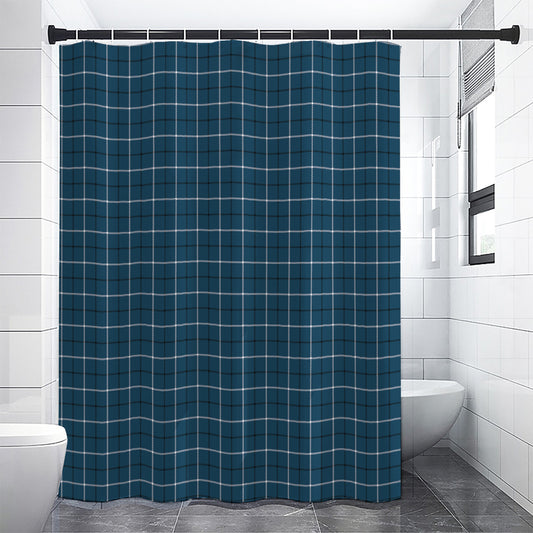Deep Blue Tattersall Pattern Print Shower Curtain