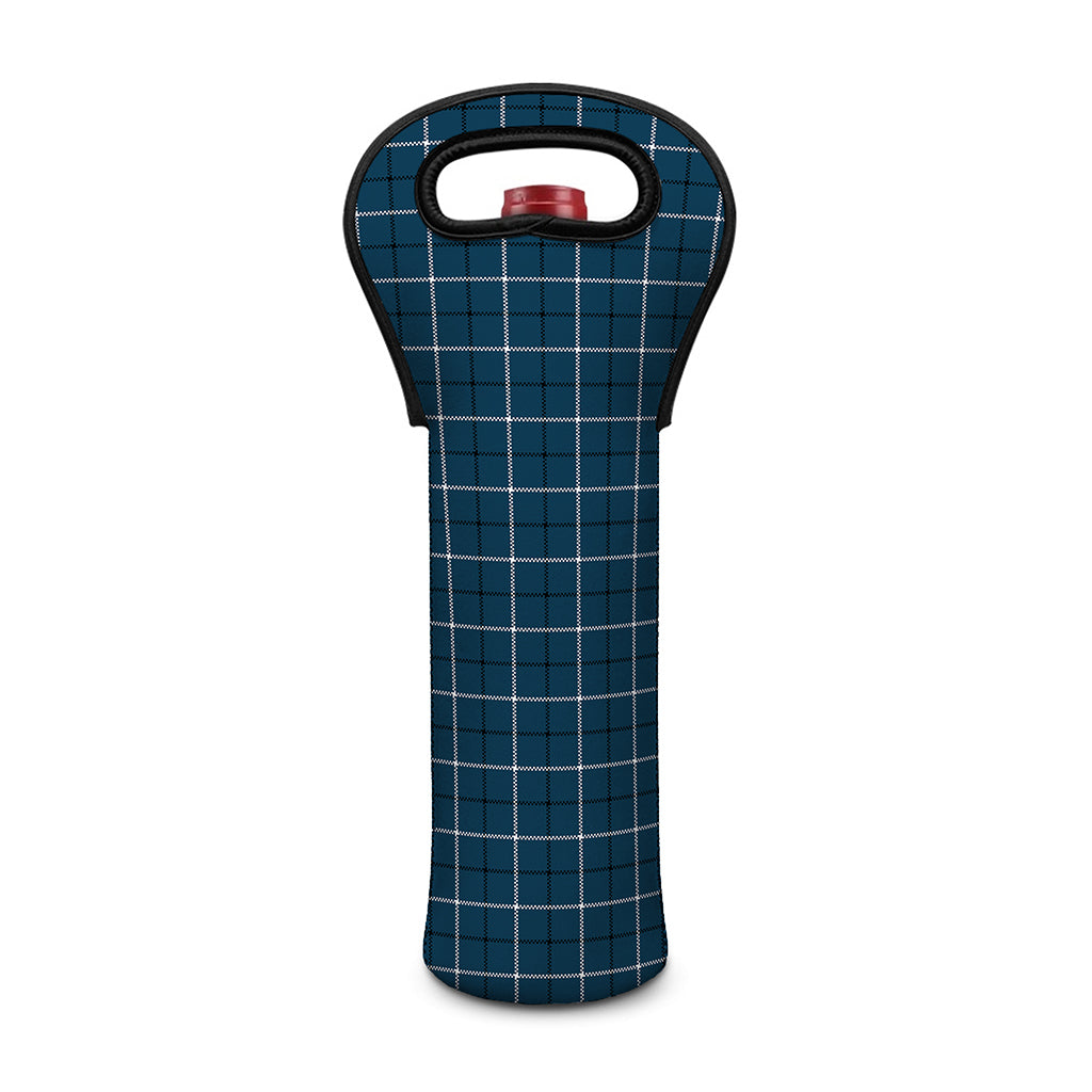 Deep Blue Tattersall Pattern Print Single Neoprene Wine Tote