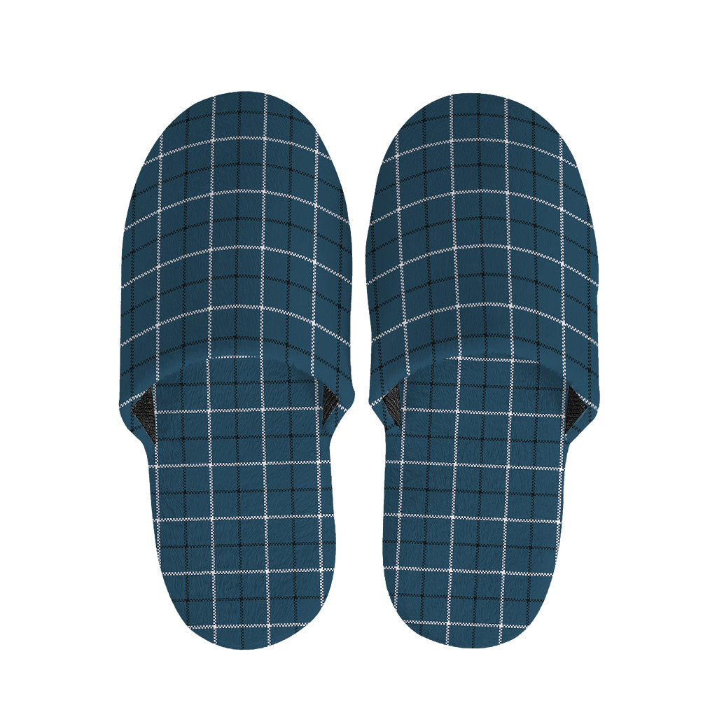 Deep Blue Tattersall Pattern Print Slippers