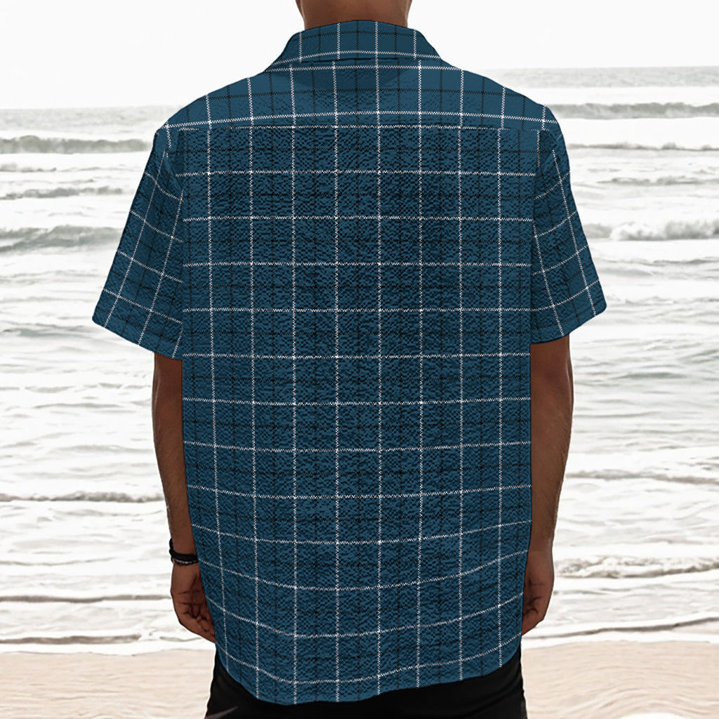 Deep Blue Tattersall Pattern Print Textured Short Sleeve Shirt