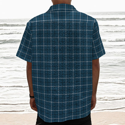 Deep Blue Tattersall Pattern Print Textured Short Sleeve Shirt