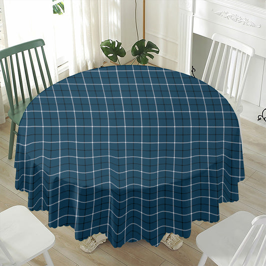 Deep Blue Tattersall Pattern Print Waterproof Round Tablecloth