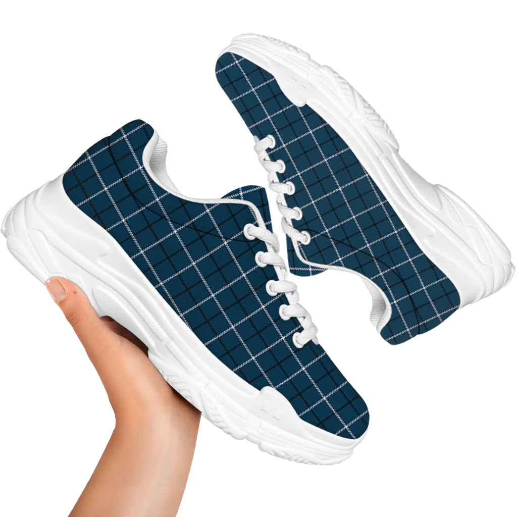 Deep Blue Tattersall Pattern Print White Chunky Shoes