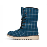 Deep Blue Tattersall Pattern Print Winter Boots