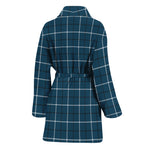 Deep Blue Tattersall Pattern Print Women's Bathrobe