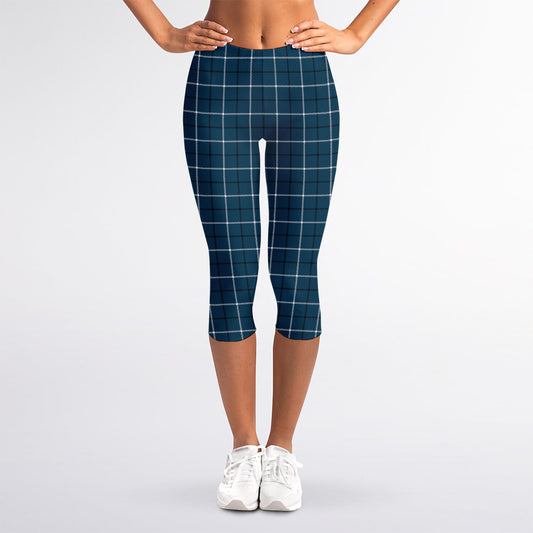 Deep Blue Tattersall Pattern Print Women's Capri Leggings