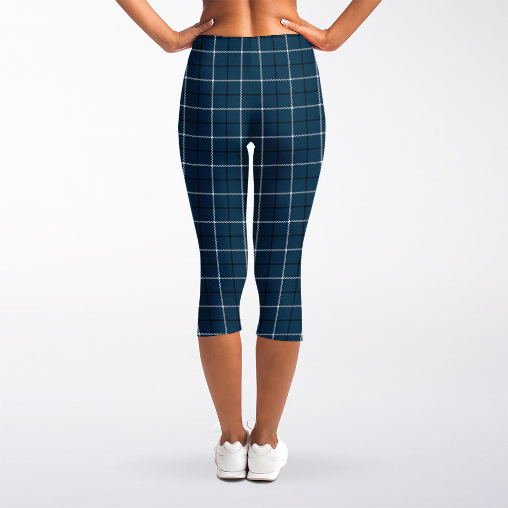 Deep Blue Tattersall Pattern Print Women's Capri Leggings