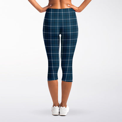 Deep Blue Tattersall Pattern Print Women's Capri Leggings