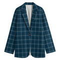 Deep Blue Tattersall Pattern Print Women's Cotton Blazer