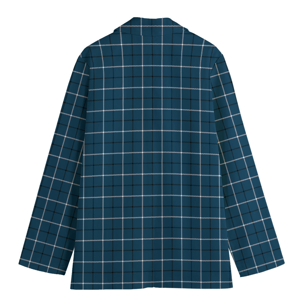 Deep Blue Tattersall Pattern Print Women's Cotton Blazer