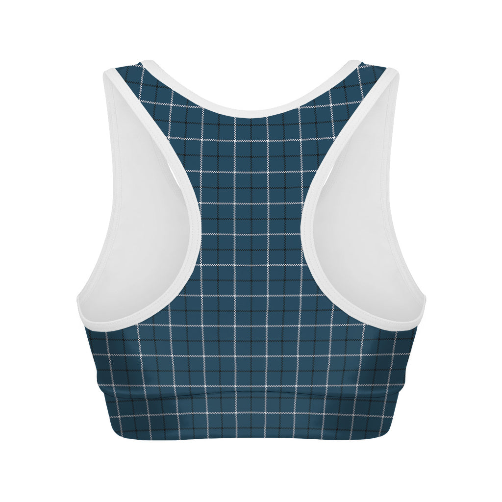 Deep Blue Tattersall Pattern Print Women's Sports Bra